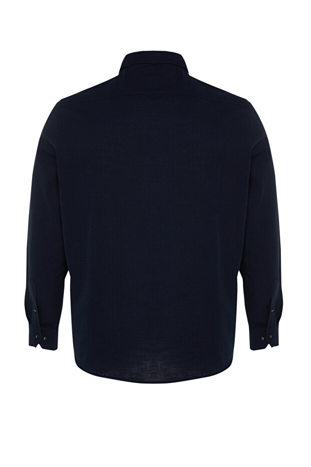 Büyük Beden Lacivert Regular Fit Rahat Düğmeli Yaka Gömlek TMNSS23GO00094 - 7