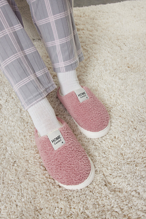 Dusty Rose Pluszowe Tkane Etykiety Szczegółowo Damskie Kapcie Domowe TAKAW25ER00012 - 7