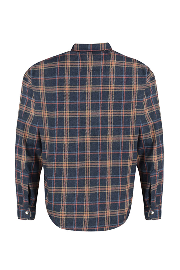 Lacivert Unisex Oversize Çıtçıt Kapamalı Oduncu Ekose Gömlek TMNAW22GO0745 - 9