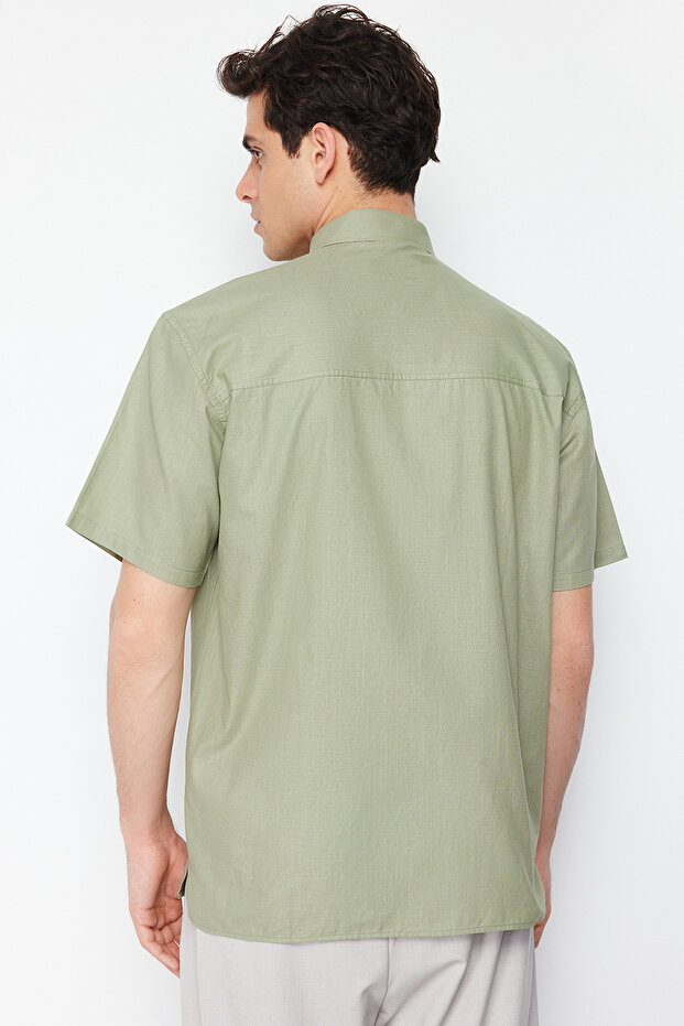 Haki Oversize Fit Gömlek Yaka Kısa Kol %100 Pamuklu Gömlek TMNSS24GO00029 - 6