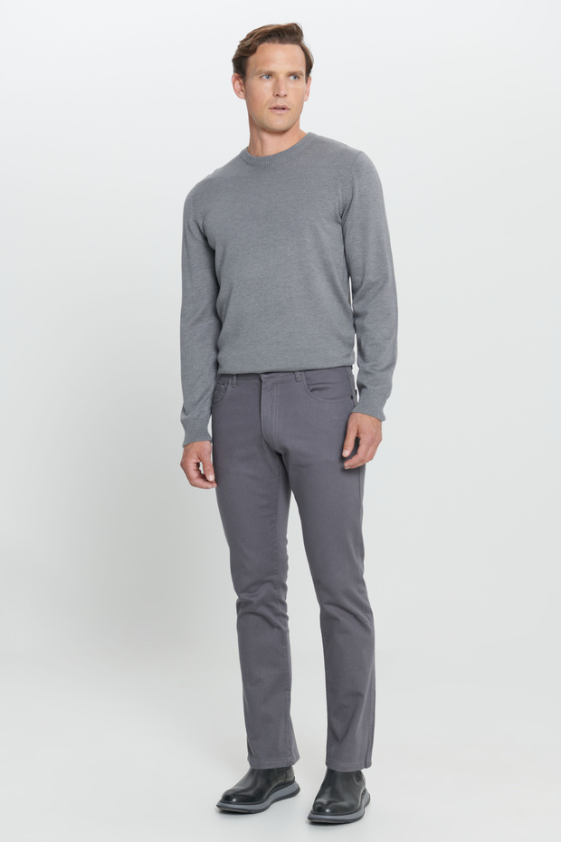 Erkek Antrasit Comfort Fit Rahat Kesim Pamuklu Esnek Armürlü Pantolon - 4