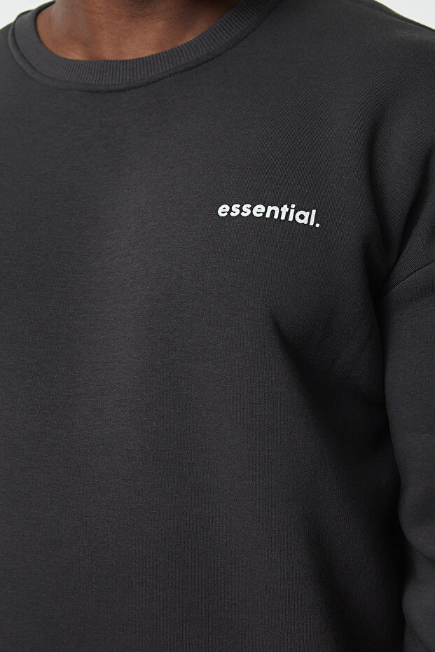 Büyük Beden Antrasit Regular/Normal Kesim Baskılı Sweatshirt-Eşofman Altı Takım TMNAW25TS00001 - 4
