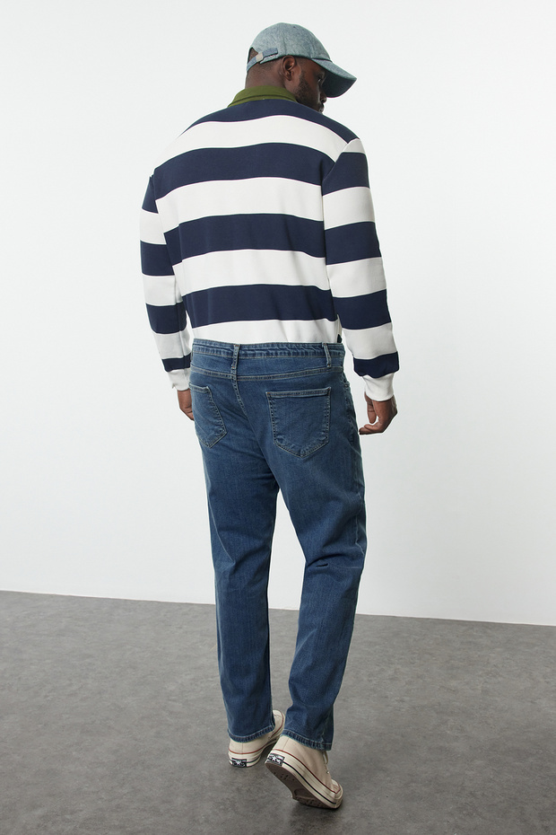Erkek İndigo Regular Fit Büyük Beden Denim Kot Jeans TMNAW25CJ00000 - 5