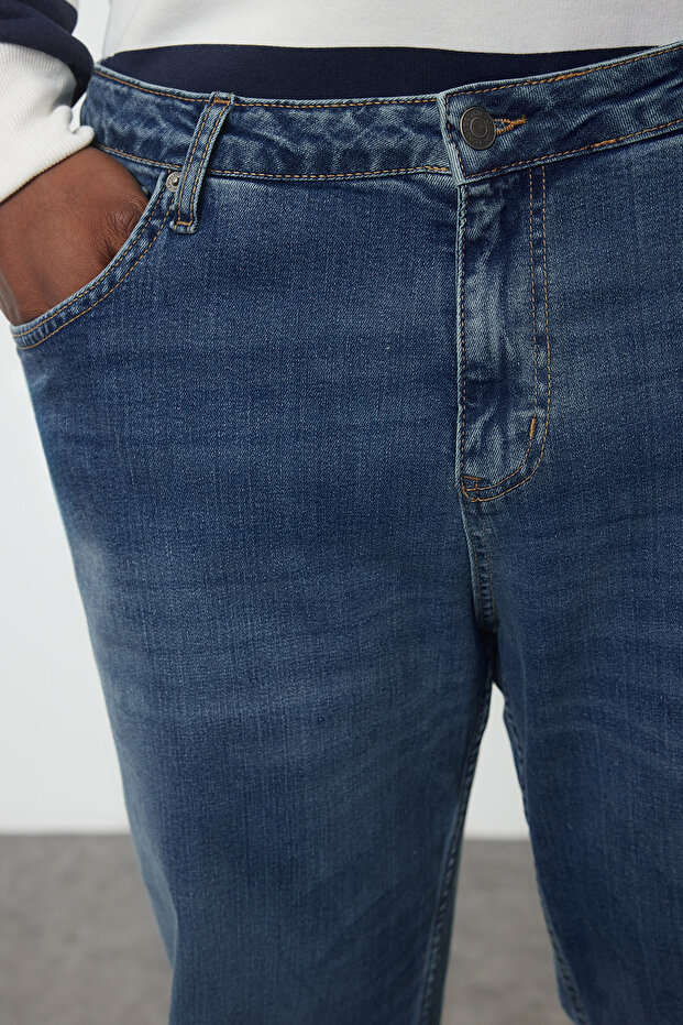 Erkek İndigo Regular Fit Büyük Beden Denim Kot Jeans TMNAW25CJ00000 - 4