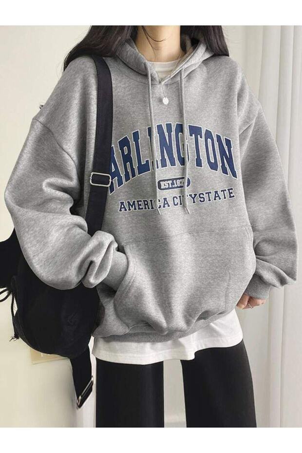 Women's Arlington American City State Printed Cotton Hooded Sweatshirt