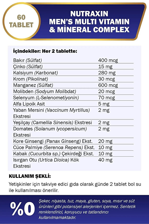 Men's Multi Vitamin Ve Mineraller Complex 60 Tablet 4'lü - 3