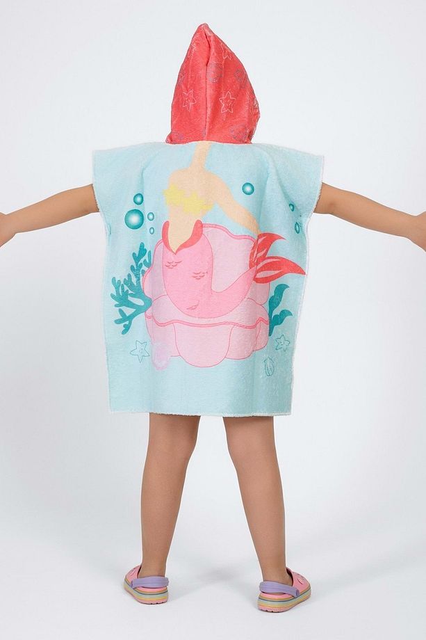 Mermaid Desen Çocuk Panço Plaj Havlusu - 5