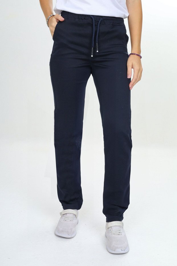 Children's Unisex Cotton Gabardine School Trousers with Elastic Waist for Girls/Boys