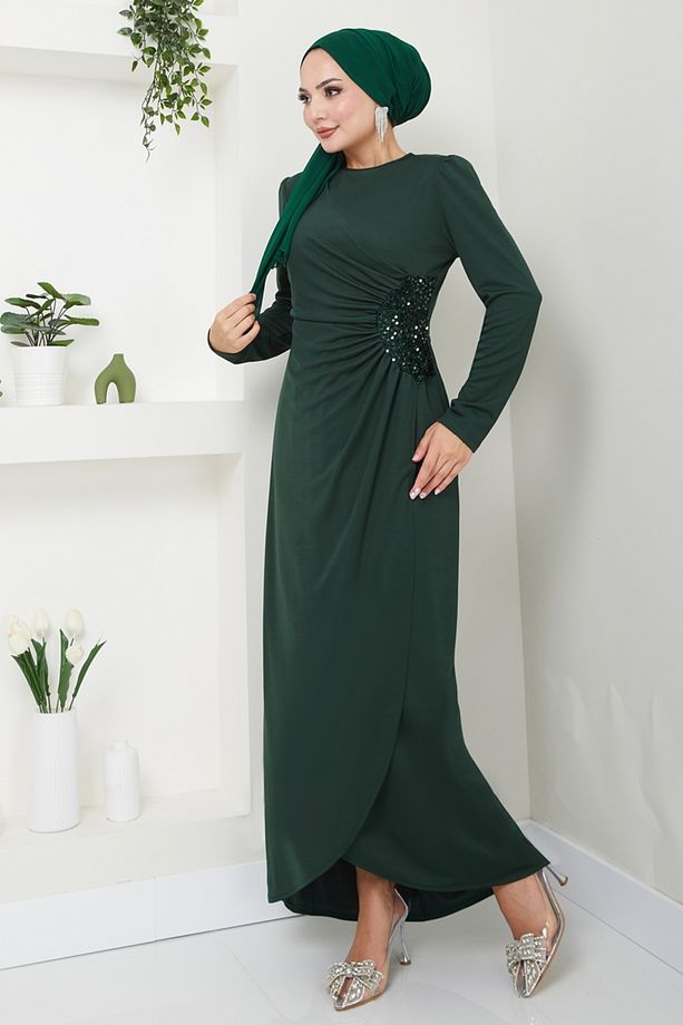 Drape Detaylı Elbise ASM2743 Zümrüt - 2
