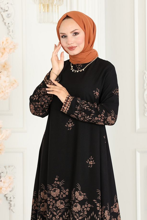Desenli Viskon Tunik 1003ZNN863 Siyah - 4