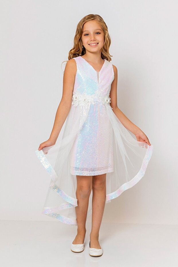 Girl's Sequined Sleeveless Zippered Evening Dress