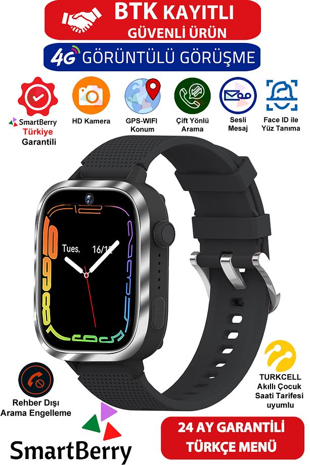 Z51 Görüntülü Görüşme Gps Wıfı Net Konum Gizli Dinleme Akıllı Çocuk Takip Saati Sim Kartlı - Siyah - 1