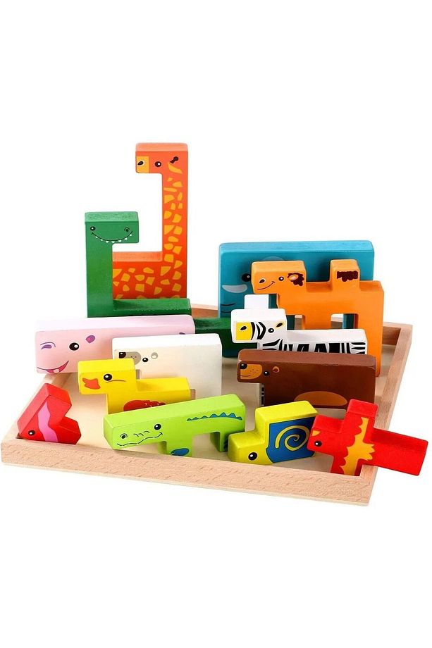 Ahşap Hayvanlar Animals Puzzle Yapboz Bultak Tetris Eğitici Oyuncak - 2