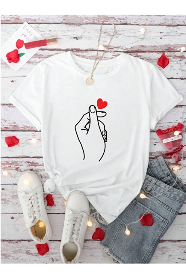 Children's Trend Model Cotton Heart Printed White t Shirt