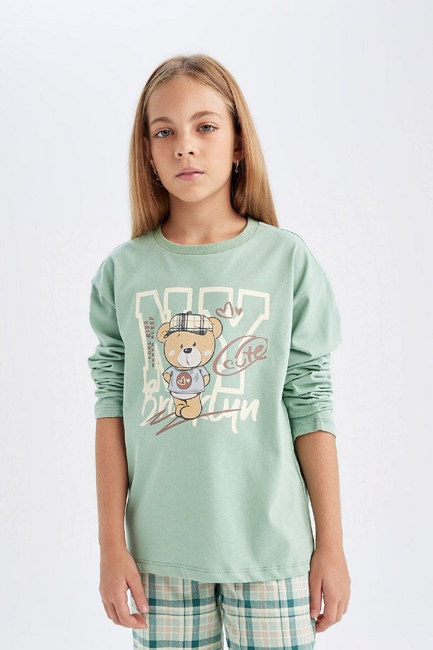 Kız Çocuk Pijama Takımı Ayı Baskılı Uzun Kollu Üst Uzun Alt D3723a824au - 4