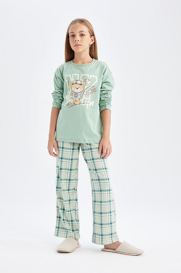 Kız Çocuk Pijama Takımı Ayı Baskılı Uzun Kollu Üst Uzun Alt D3723a824au - 1