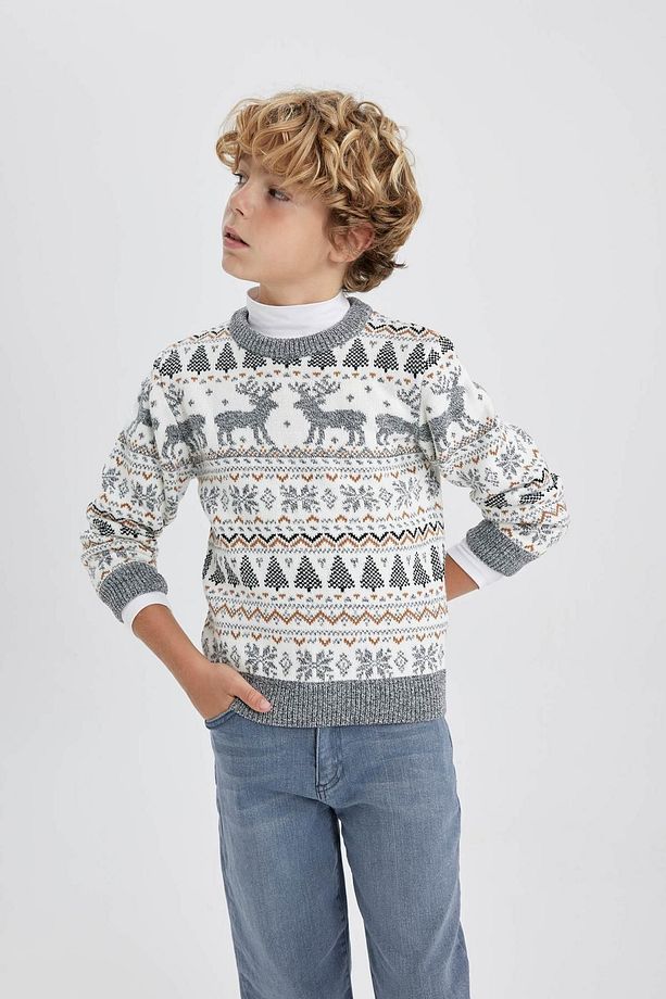 Erkek Çocuk Yılbaşı Temalı Mini Me Bisiklet Yaka Triko Kazak X9737a623cw - 3