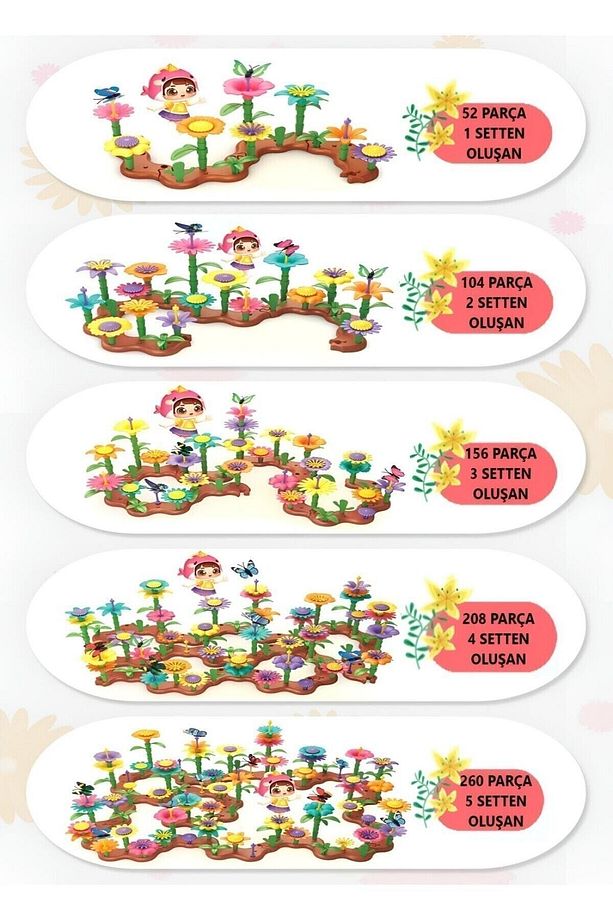 52 Parça Bahçe Çiçek Yapım Seti Yapı Blokları Yapboz Bul Tak Puzzle Eğitici Oyuncak Çiçek Bahçesi - 7