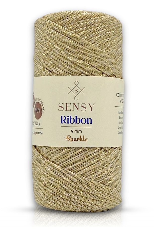 Premium Simli Ribbon Polyester İp 200 gr Makrome İpi Supla İpi Ve Çanta İpliği Simli Ekru - 1