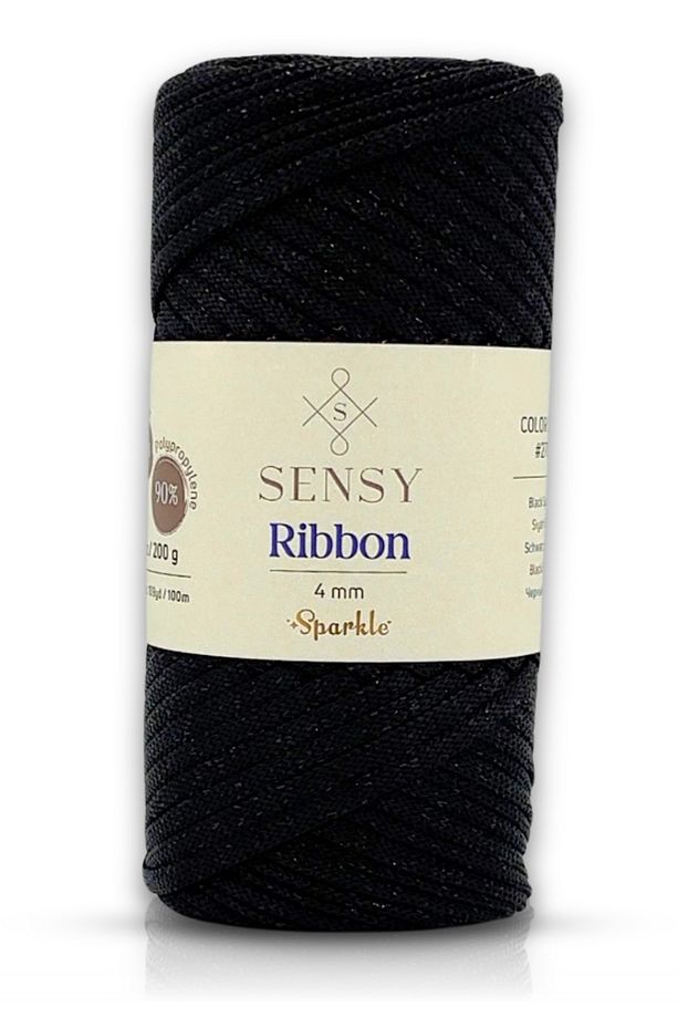 Premium Simli Ribbon Polyester İpi 200 gr Siyah Simli İp - 1