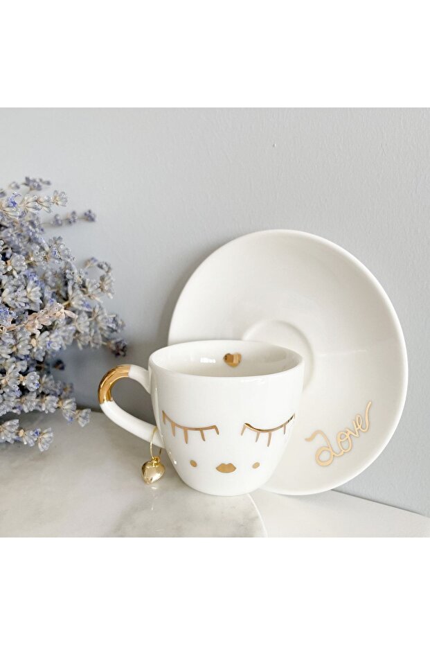 24k Gold Gilded Girl with Eyelashes Porcelain Turkish Coffee Cup-80cc