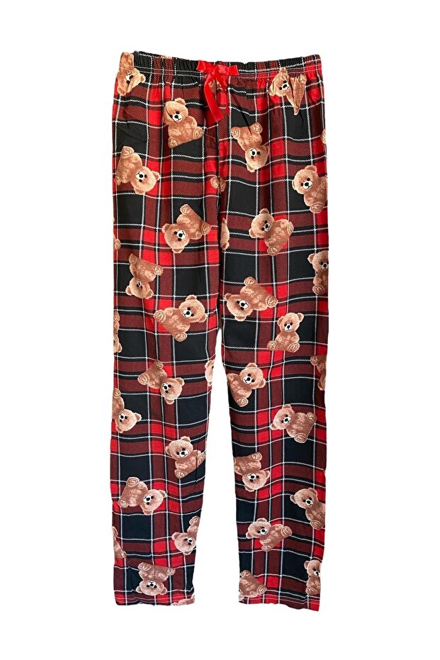 بنطلون بيجامة نسائي مريح من القطن المطاطي بنقشة دب تيدي