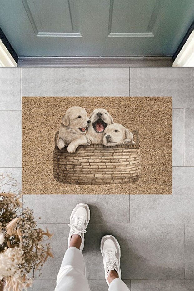 Modern Print - A Basket of Puppies - Welcome Doormat