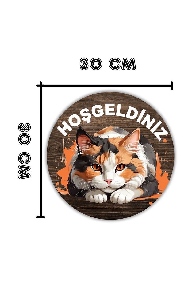 Modern Ahşap Kapı Süsü - Hoşgeldiniz Kedi Karşılamalı Duvar Süsü - Dış Mekan Kapi Susu - 7