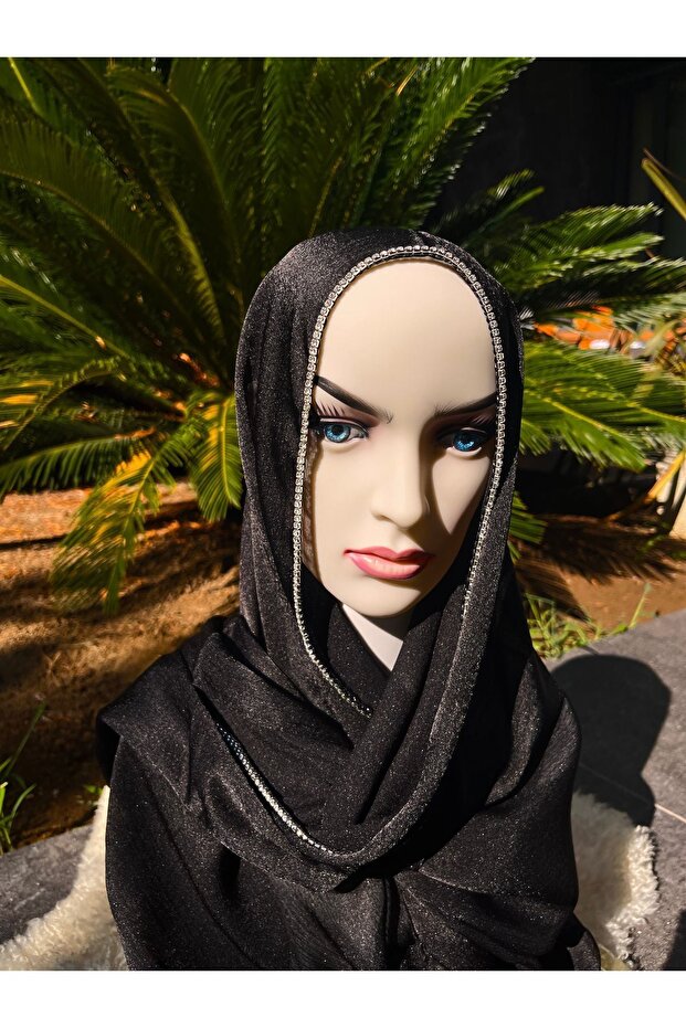 Shiny Stoned Satin Janjan Hijab Evening Dress Shawl