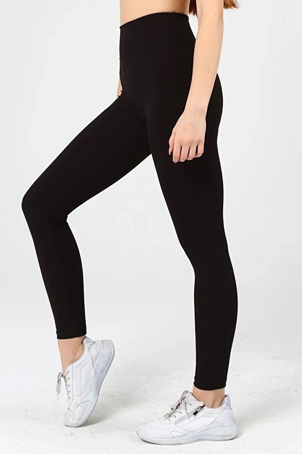 Women's Winter Ribbed Black High Waist Polarized Leggings