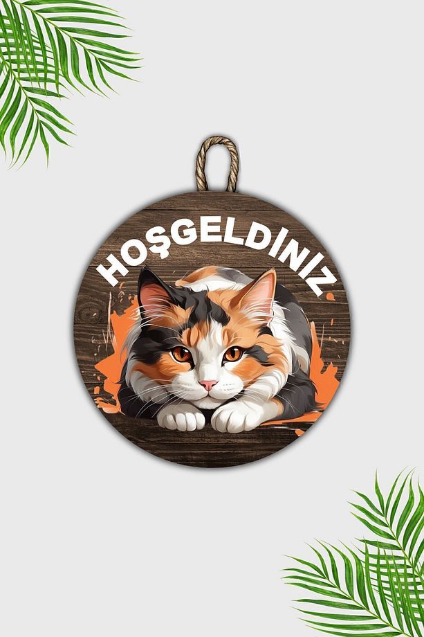 Modern Ahşap Kapı Süsü - Hoşgeldiniz Kedi Karşılamalı Duvar Süsü - Dış Mekan Kapi Susu - 2
