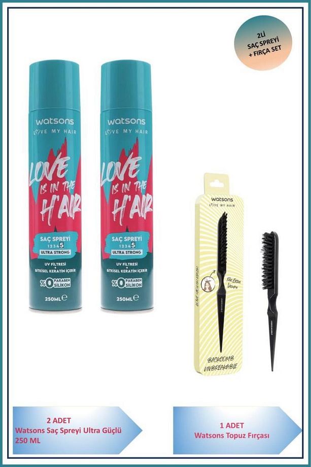 Saç Spreyi Ultra Güçlü 250 ML X2 ve Watsons Topuz Fırçası - 1
