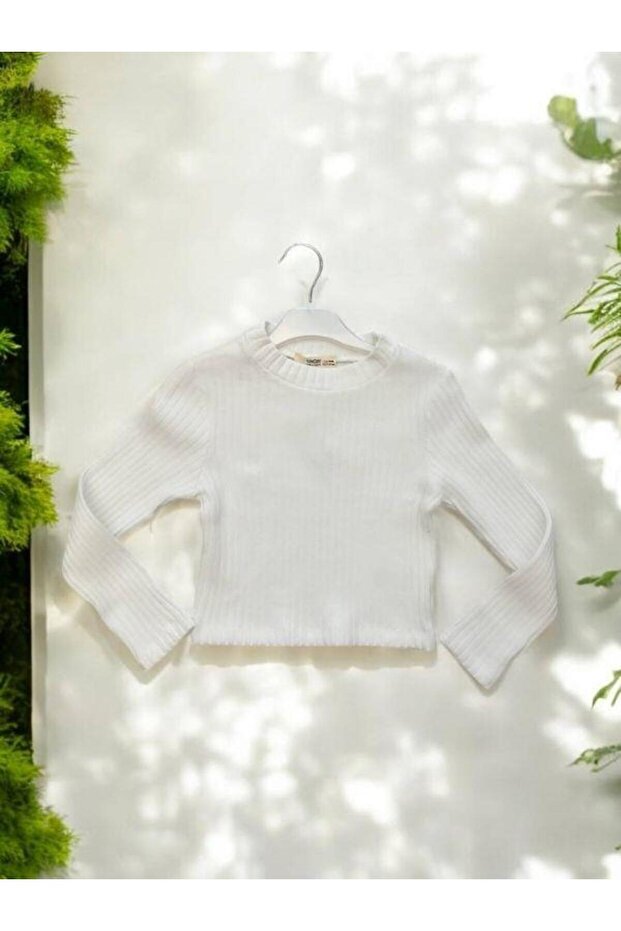 Girl's Winter Round Neck Ribbed Basic Sweater