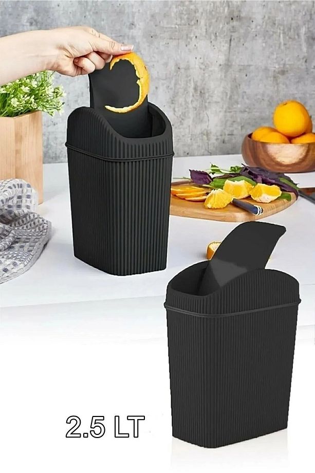 Mini Pratik Kapaklı Banyo Mutfak ve Ofis Tezgah Üstü Çöp Kutusu 2,5 Lt - 1