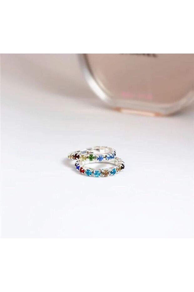 Steel Vip Colorful Zirkontas 2-Piece Ring (with Elastic)