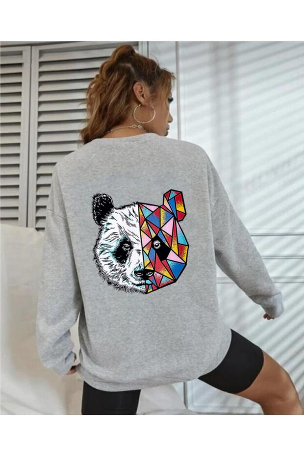 Women's Oversize Front Back Panda Printed Sweatshirt