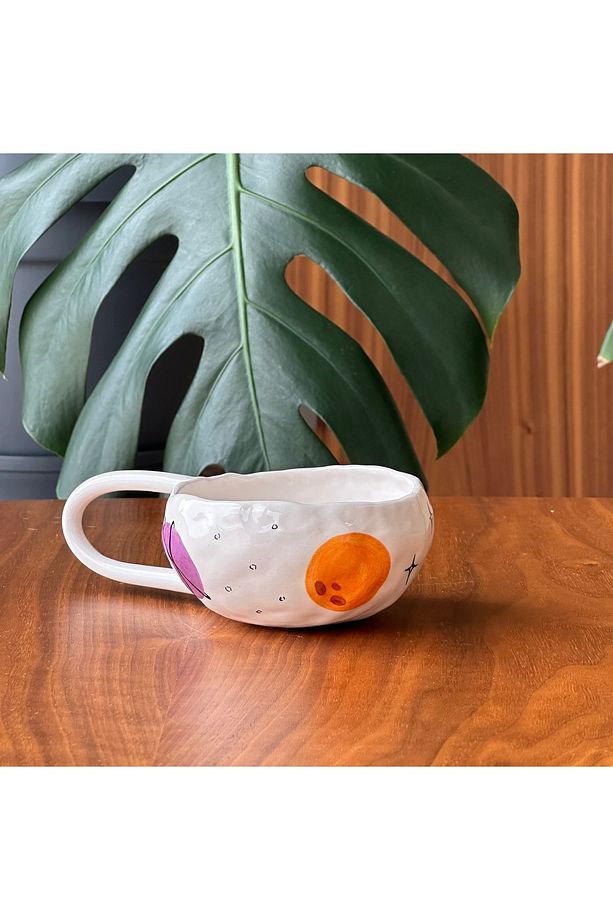 Stoneware Seramik El Yapımı Gezegen Desenli Fincan - 4
