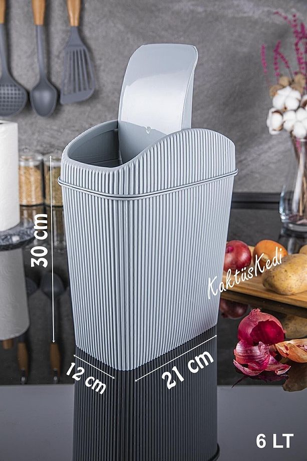 6 LT Çöp Kutusu,Mutfak,Banyo,Tuvalet,Masaüstü,Ofis Çöp Kovası Gri - 3