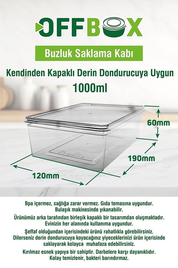 20 Adet 1 Lt. Kendinden Kapaklı Difrize Uygun Buzluk Saklama Kutusu Düzenleyici - 6