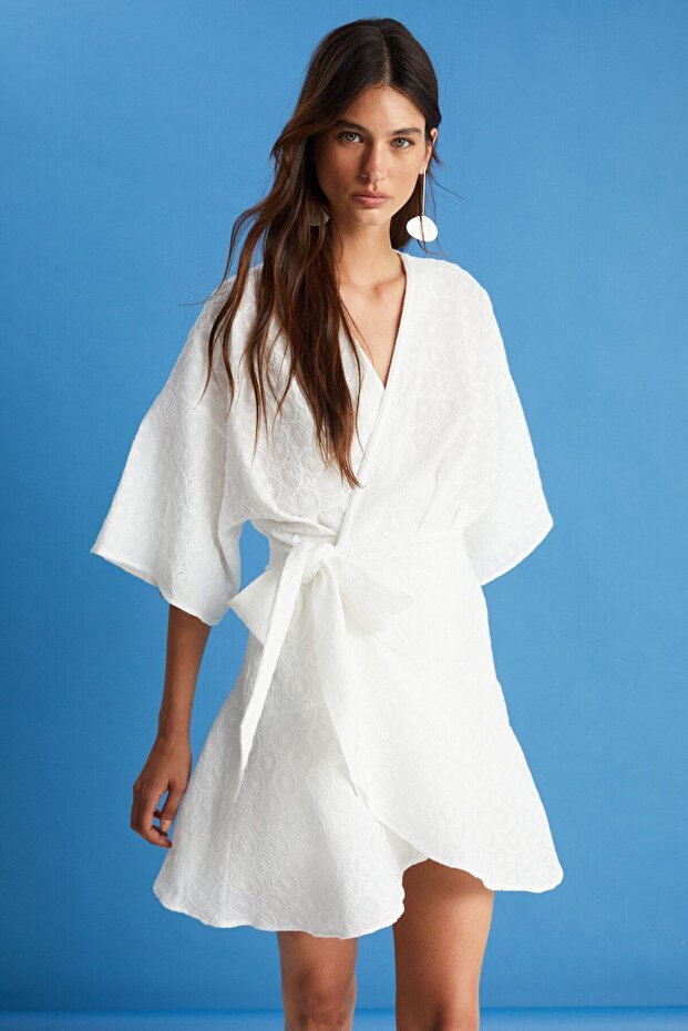 Ekru Kimono Elbise - 3