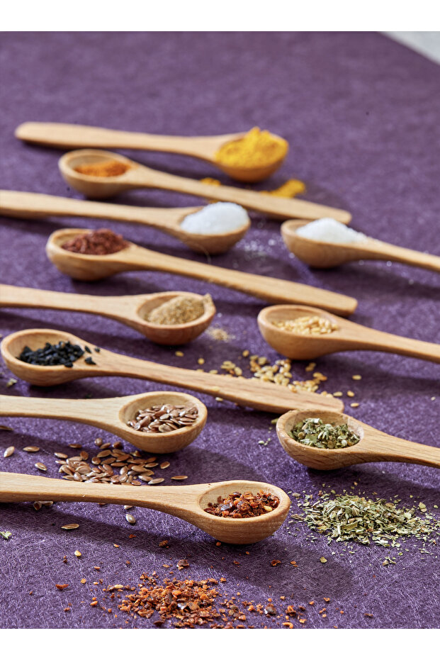 6 Adet Ahşap Baharat Kaşığı (11 CM) Tahta Kaşık Bal Reçel Ölçü Mama Kaşığı - 2