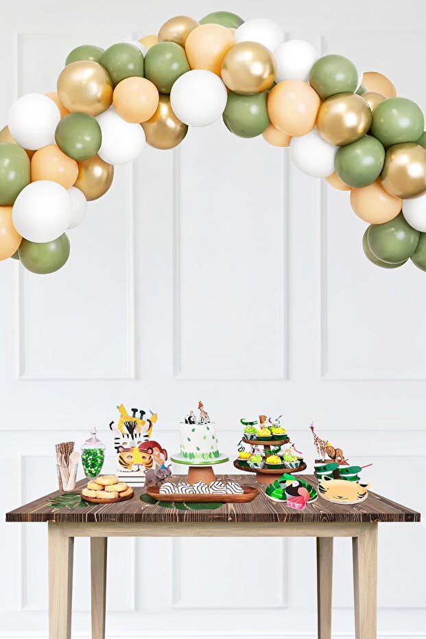 Retro Gold Eucalyptus Salmon Balloon Chain Set Birthday Balloon Chain 47 Pieces