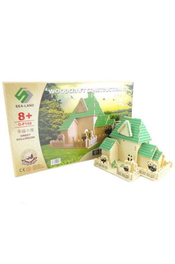 Pazarız 3d Ahşap Puzzle Yapboz Maket Yeşil Ev Boyanabilir - 1