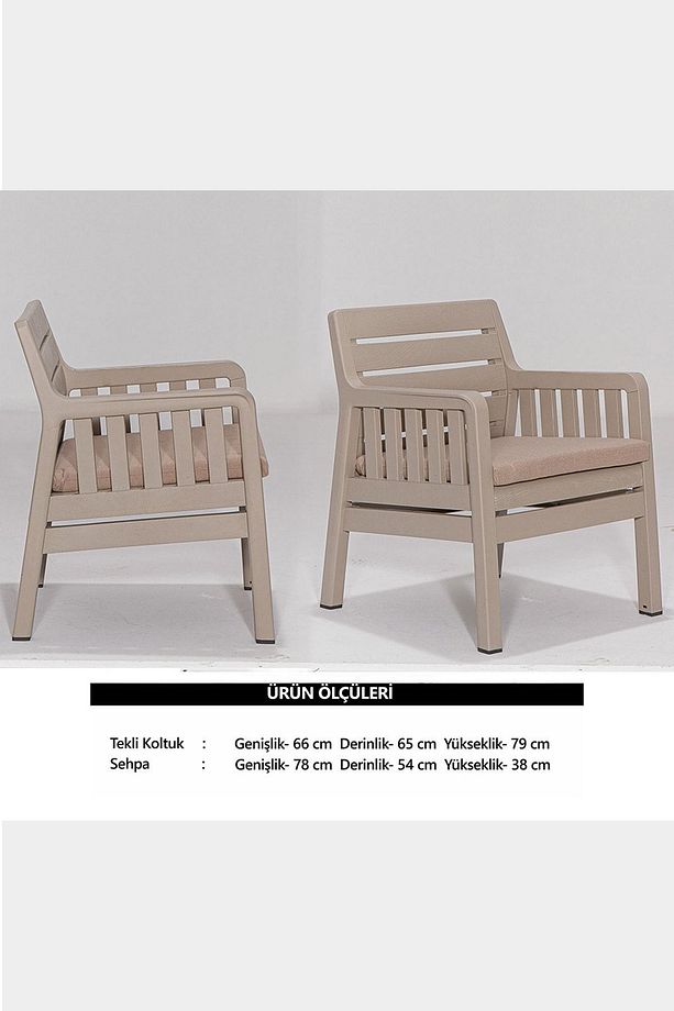Lara 1 1 S / 2 Kişilik Minderli Bahçe Balkon Oturma Takımı - Cappucino - 2