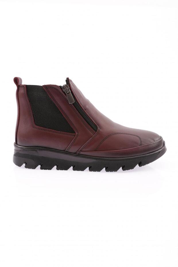 10300 Women's Zipper Detailed Boots Bordo Genuine Leather