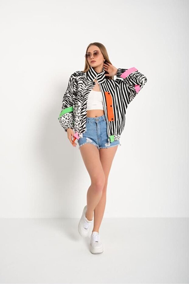 Zebra Desenli Fermuarlı Ceket