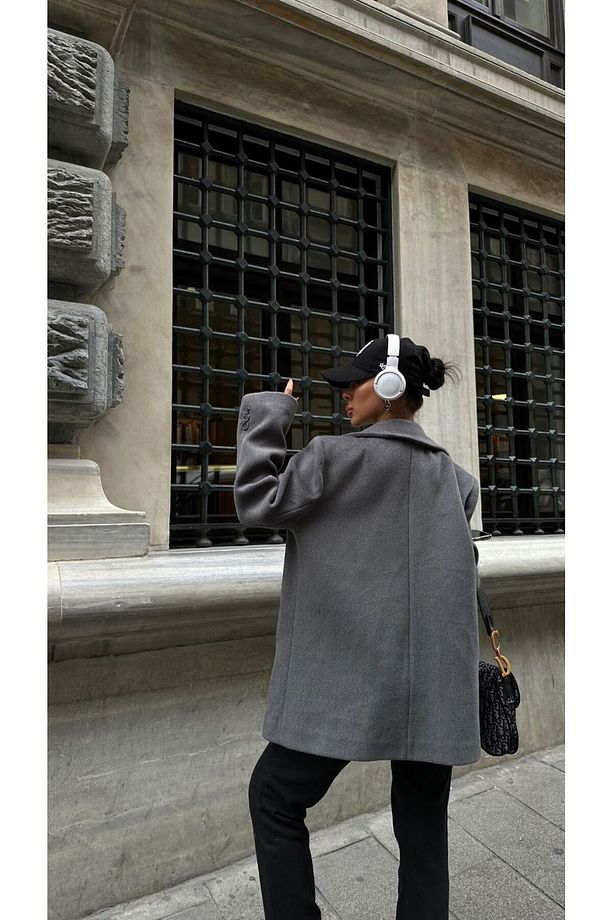 pinterest muadil kaşe kumaş yumuşak doku tek düğmeli astarlı oversize bol kesim kaban blazer ceket - 5