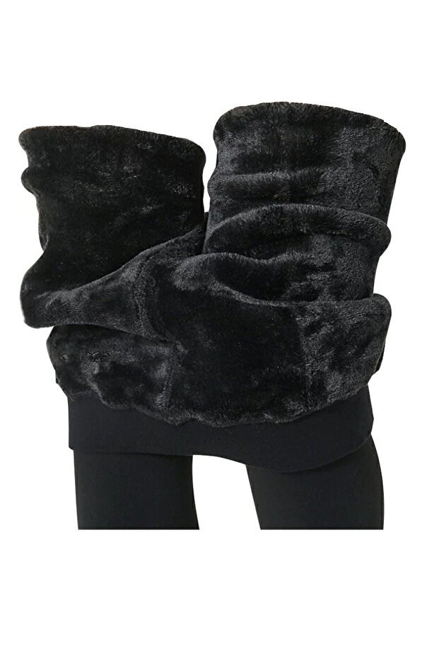 Women's Black Thermal Leggings with Plush Lining for Winter