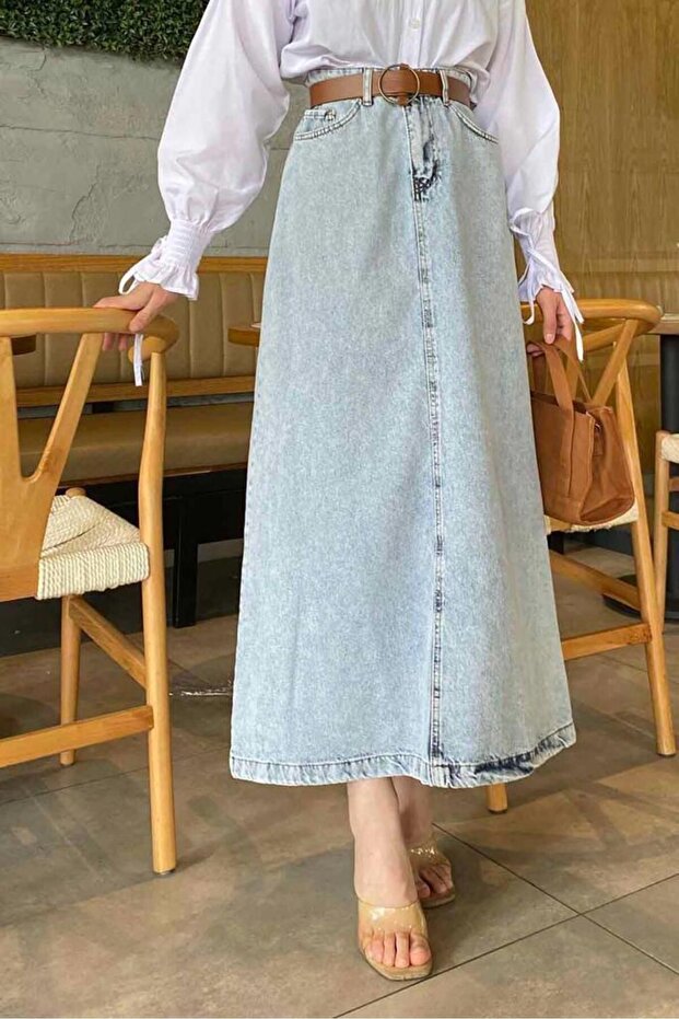 Women's Basic Daily Summer Seasonal Winter Style Pocket Hijab Denim Skirt