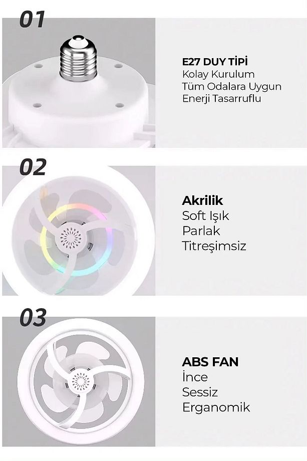Vantilatörlü Led Tavan Lambası Rgb Renk Modları 3 Kademe Hız Modu Kumandalı Fan Vantilatör - 7